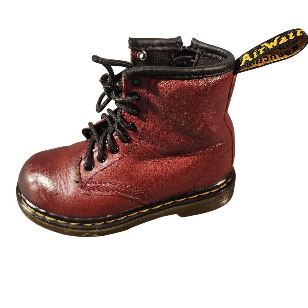 Dr Martens 1460 T‎ Boots Kids Size 8 Oxblood Red Leather Lace Up Zip Ankle